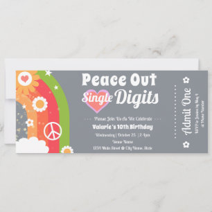 Retro Peace Out 10:e födelsedagen Biljett Inbjudningar