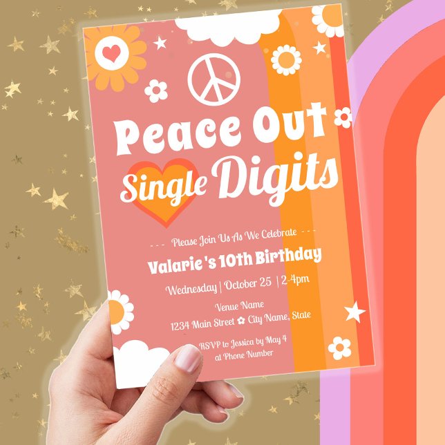 Retro Peace Out 10:e födelsedagen Inbjudningar (Skapare uppladdad)