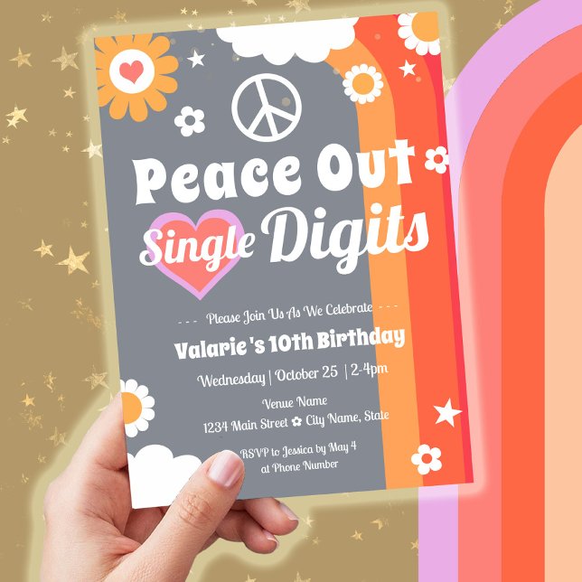 Retro Peace Out 10:e födelsedagen Inbjudningar (Skapare uppladdad)