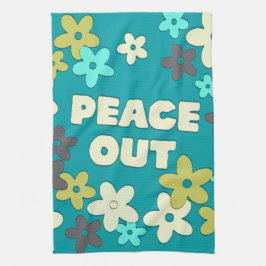 Retro Peace out-citat Hippie-blommor Kökshandduk