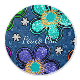 Retro Peace Out Hippie Stil Flower Power Mönster Knopp