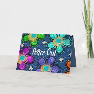 Retro Peace Out Hippie Stil Flower Power Mönster Kort