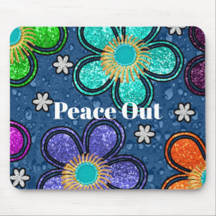 Retro Peace Out Hippie Stil Flower Power Mönster Musmatta