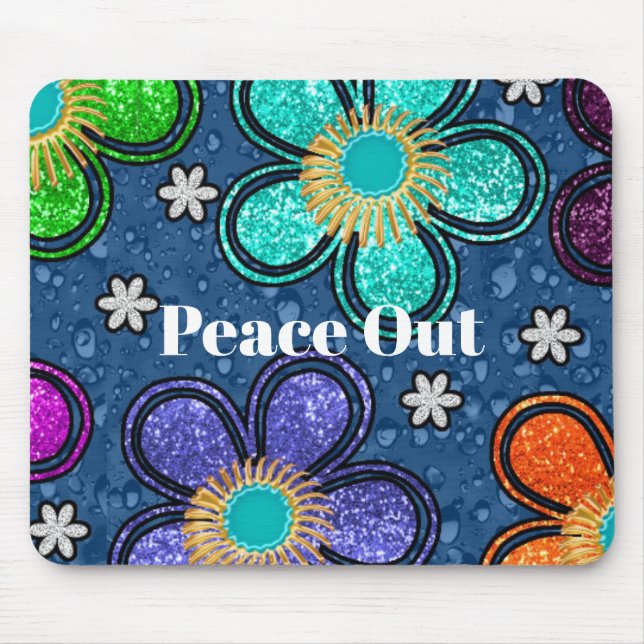 Retro Peace Out Hippie Stil Flower Power Mönster Musmatta (Framsidan)
