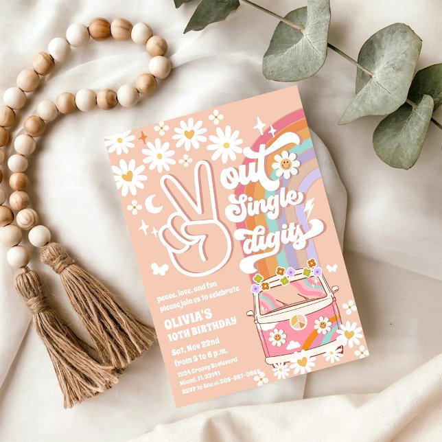 Retro Peace Sign Birthday Invitation Inbjudningar (Skapare uppladdad)