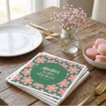 Retro Peace Sign Flower Green Pink Baby Shower 