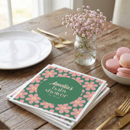 Retro Peace Sign Flower Green Pink Baby Shower  Pappersservett