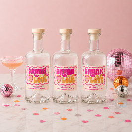 Retro Peach Drunk i Kärlek Bachelorette Helg Spritflaskor Etikett