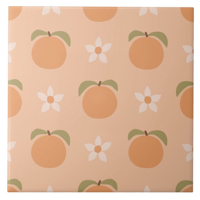 Retro Peach Floral Cute Southern Kakelplatta (Framsidan)