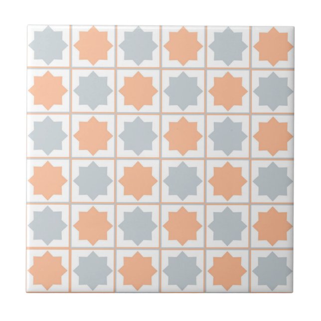 Retro Peach Fuzz och Blue Islamic Geometric Patter Kakelplatta (Framsidan)