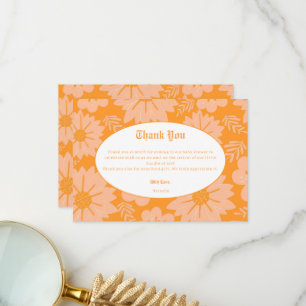 Retro Peach Fuzz Orange Färg Flower Mönster Tack Kort