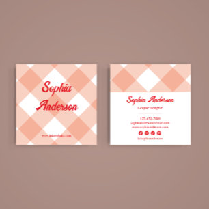 Retro Peach Gingham Mönster Fyrkantigt Visitkort