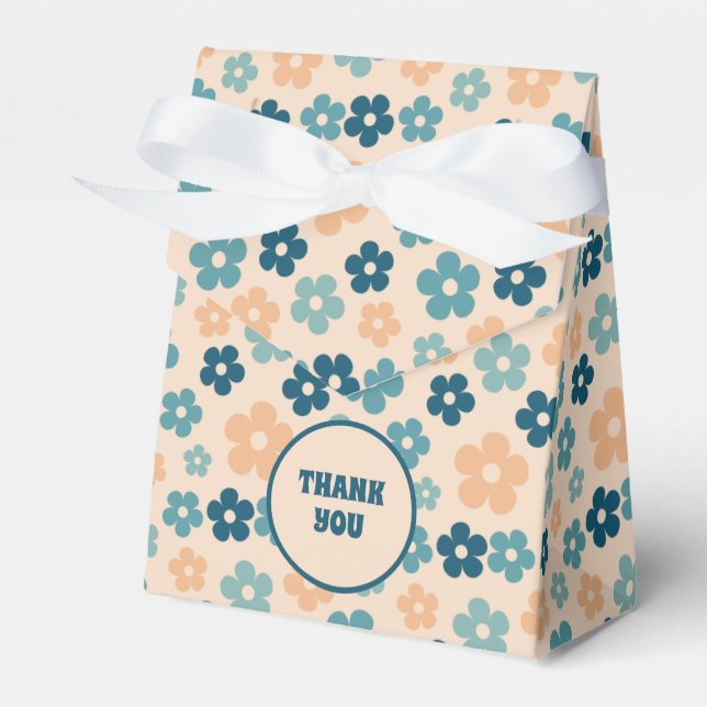 Retro Peach Grönt Boho Flower Birthday Tack Presentaskar (Framsidan Sidan)