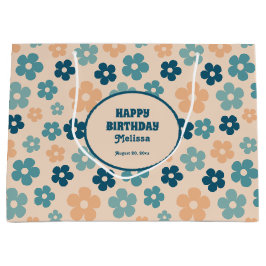 Retro Peach Grönt Boho Flower Grattis på födelseda