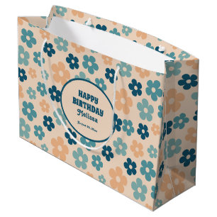 Retro Peach Grönt Boho Flower Grattis på födelseda