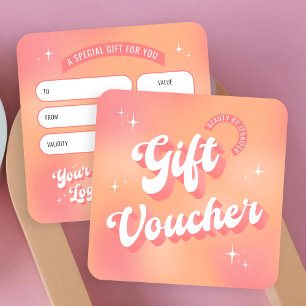 Retro Peach Groovy Nagel Beauty Salon Gift Voucher Fyrkantigt Visitkort