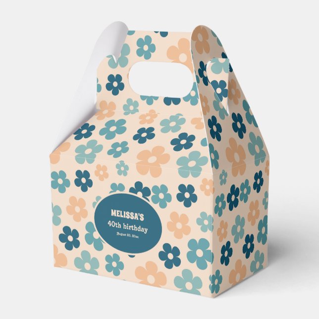 Retro Peach Mörk grönt Boho Flower Birthday Presentaskar (Baksidan Sidan)