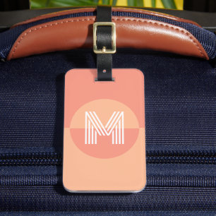 Retro Peach Rosa Geometric Modern Monogram Bagagebricka