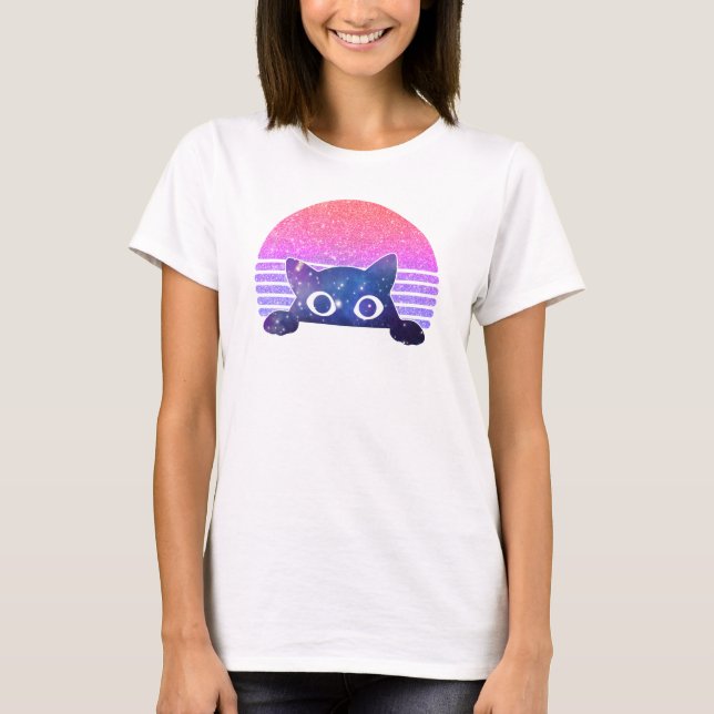Retro Peeking Cute Cat T Shirt (Framsida)