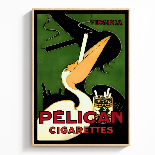 Retro Pelikan Cigarettreklam, Fransk Art Deco-era Poster (Skapare uppladdad)