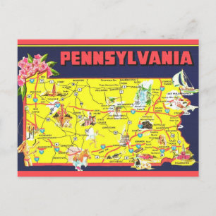 Retro Pennsylvania-karta Vykort