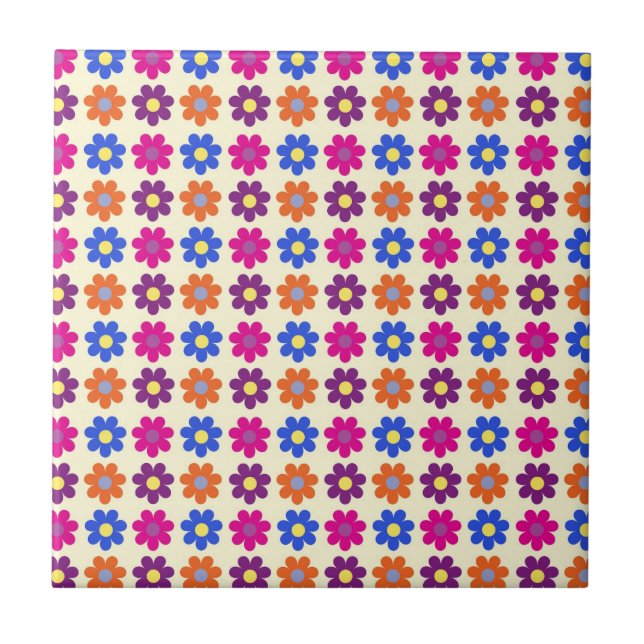 Retro Penny Flowers Mönster Kakelplatta (Framsidan)