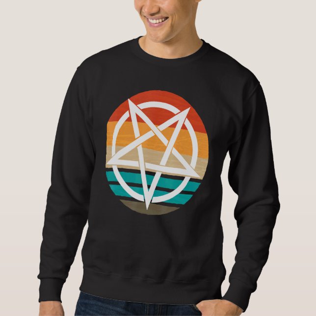 Retro Pentagram Djävulen 666 Lång Ärmad Tröja (Framsida)