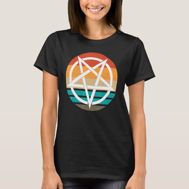 Retro Pentagram Djävulen 666 T Shirt (Framsida)