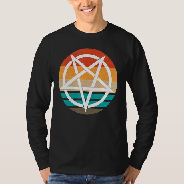 Retro Pentagram Djävulen 666 T Shirt (Framsida)