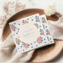 Retro Peony Blommig Blå Prickar Bröllopsdusch Anpa Pappersservett