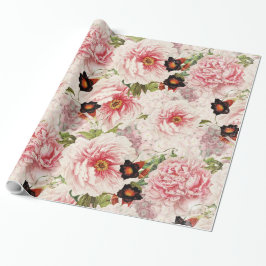 Retro Peony Flower Vår painterly Mönster Presentpapper