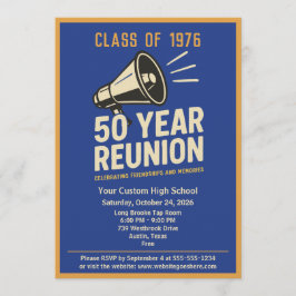 Retro Pep Rally Style 50 Year Class Reunion Inbjudningar
