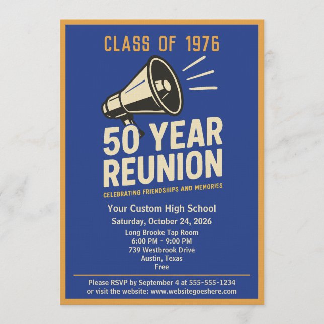 Retro Pep Rally Style 50 Year Class Reunion Inbjudningar (Framsida)
