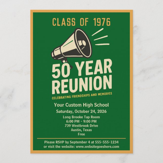 Retro Pep Rally Style 50 Year Class Reunion Inbjudningar (Framsida)