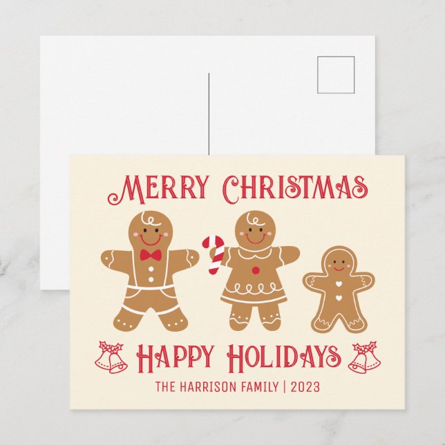 Retro Pepparkaksgubbe Cookies Family-jul Vykort (Fram/baksida)