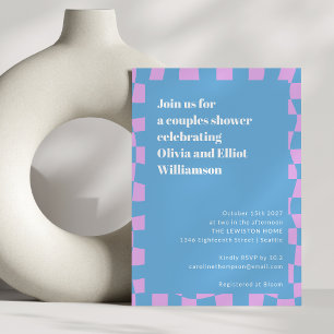 Retro Periwinkle-rutig Mönster Söt Par Baby Shower Inbjudningar