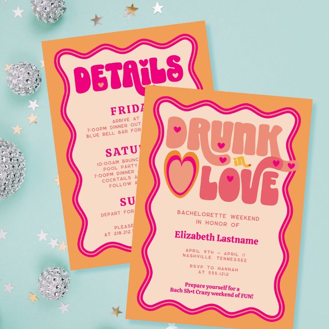 Retro Persika Berusad i Kärlek Sängkammarweekend Inbjudningar (Skapare uppladdad)