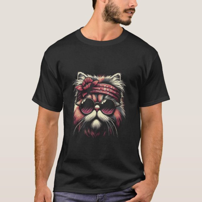 Retro persisk katt som bär glasögon design för kat t shirt (Framsida)