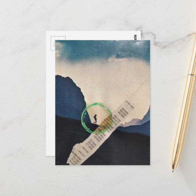 Retro Person Hiking in Mountains Collage Vykort (Fram/Back In Situ)