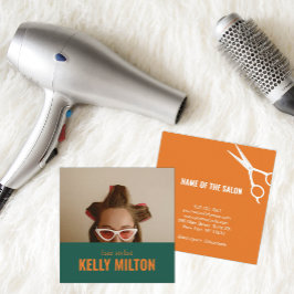 Retro Personalize Photo Hairdresser Barber Salon Fyrkantigt Visitkort