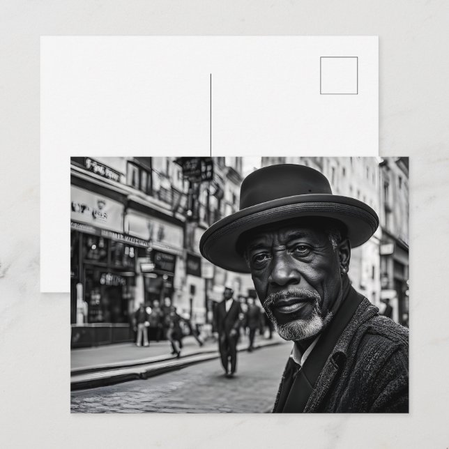 Retro-personer på gatan vykort (Fram/baksida)