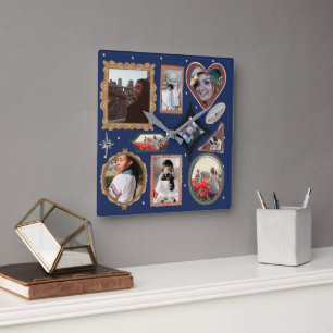 Retro Personlig 12 Foto Collage Mall DIY Fyrkantig Klocka