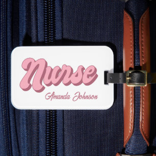 Retro Personlig Nurse Bag-Märkre   Rosa och vit Bagagebricka