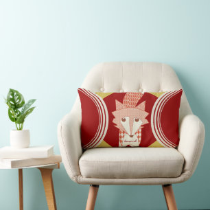 Retro Personlig Orange Red Stylized Fox Pillow Lumbarkudde