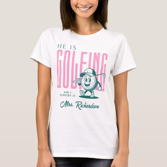 Retro Personlig Skript Mrs Rosa Rolig Golf Fru T Shirt (Framsida)