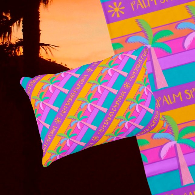 Retro Personlig Sunset Tropical Handflatan Prydnadskudde (Perfect accent pillow with the pool towel on the chaise lounge)