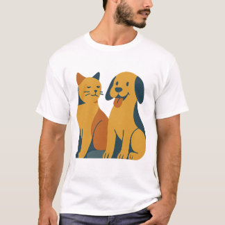 Retro Pet Pals - Mid Century Cat & Hund Art T Shirt