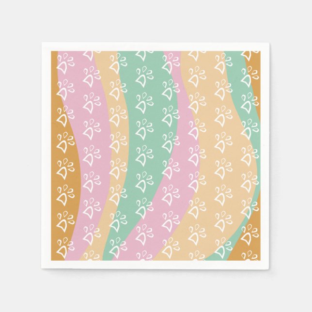 Retro Pet Paw Skriv ut markerad groovy Pappersservett (Framsidan)