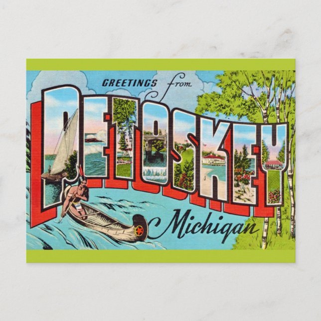 Retro Petosky Michigan Hälsning Vykort (Framsida)