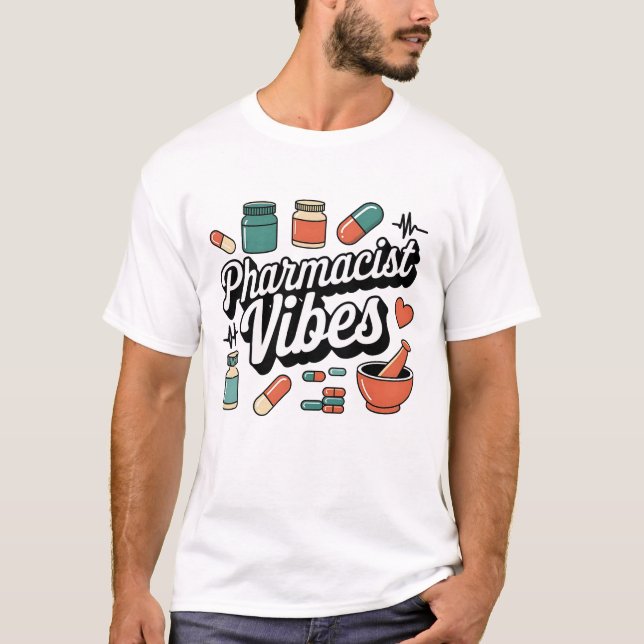 Retro Pharmacist Vibes Pharmacy Worker Medical Des T Shirt (Framsida)